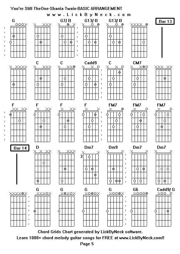 Chord Grids Chart of chord melody fingerstyle guitar song-You're Still TheOne-Shania Twain-BASIC ARRANGEMENT,generated by LickByNeck software.